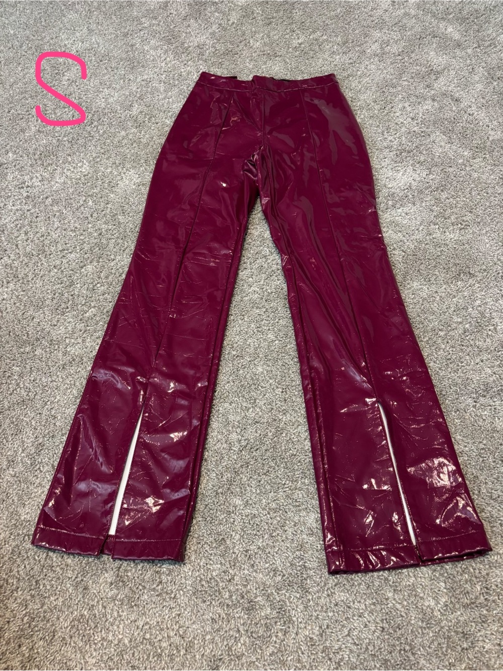Women’s Patent Faux Leather Flare Pants - Burgundy
